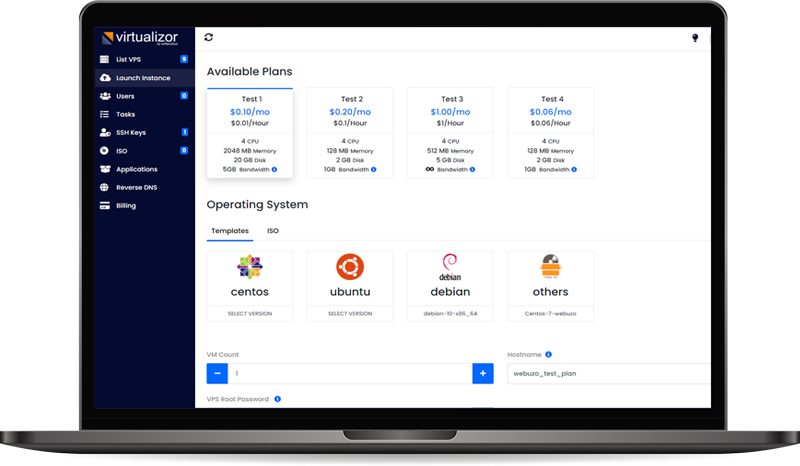 Raze Hosting VPS control panel